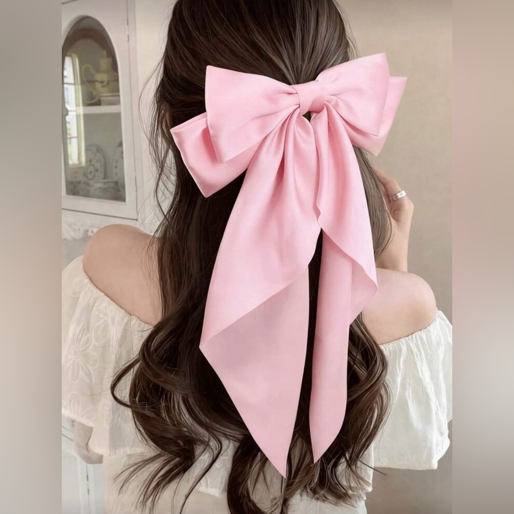 Oversized Pink Satin Ribbon Bow Hair Clip